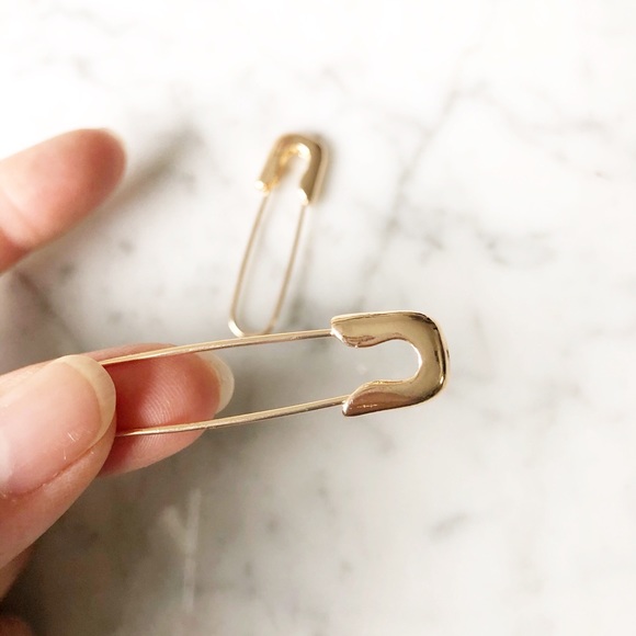 Golden Safety Pin Earrings - Picture 3 of 5